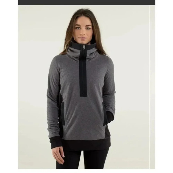 Lululemon Post Chaturanga Half Zip Pullover Sweater Womens Gray Black Size 10 - Picture 1 of 10
